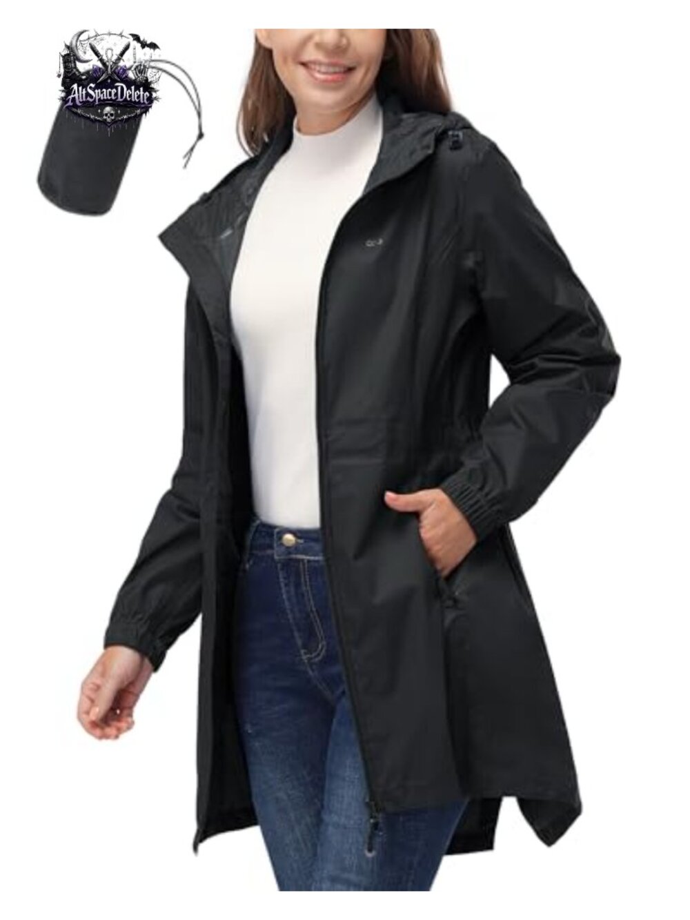 Women's Waterproof Long Rain Coat Packable Hooded Jacket Seam-Sealed